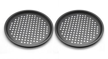 Bamboo's Grocery LoKii Round Pizza Pans Set, Baking Steel Pizza Pan for Oven, Nonstick Pizza Oven Tray, Grill Pizza Plates, 12.6 Inches, 2 Pack