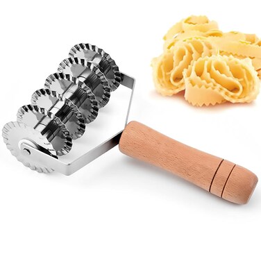 Dadamong Pastry Wheel, Stainless Steel Lattice Roller Cutter with Wood Handle, Dough Noodle Cookie Pie Dessert Pizza Bread Pastry Crust Roller Cutter Knife Slicer 6-Wheel Kitchen Tool