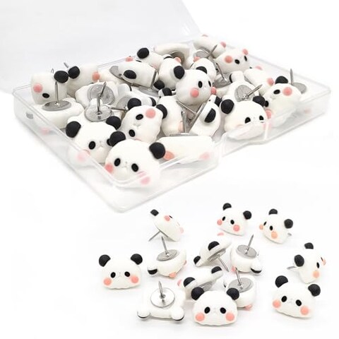 30 pcs Panda Push Pins Cute Animal Thumbtacks Decorate Cork Board Push Pins for Announcement Board, Photos, Maps, Documents Wall Decoration