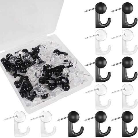 Aitikili Push Pin Hooks - 50 Pieces Cork Board Hooks, Push Pins for Wall, Decorative Thumb Tacks Hook for Photo Wall, Bulletin Board, Home Wall, Map, Calendar, Thumbtack Hooks Wall Pins for Hanging