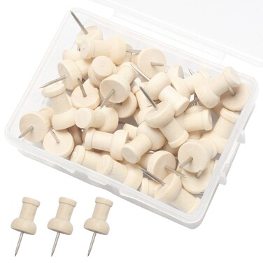 NUTJAM 40 Pcs Push Pins, Wooden Head Steel Pin,Steel Point Tacks for Home Office Craft Projects Bulletin Board Wall Corkboard Map Calendar Photo