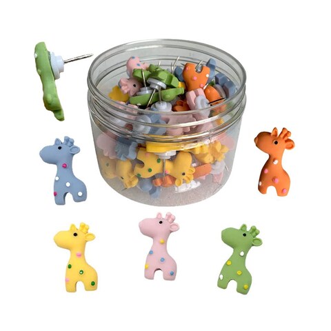 Duolai 40pcs Decorative Thumbtacks Cartoon Cute Giraffe Set Pushpins for Tips Whiteboard Corkboard Photo Wall Boxed Decorative Accessories