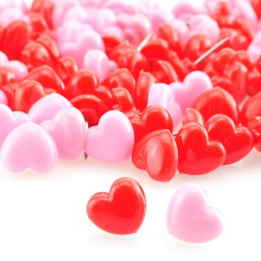 Heyous 100pcs Heart Shaped Push Pins Pink and Red Plastic Thumbtacks for Cork Board DIY Decoration