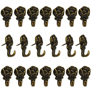 Rose Push Pins Hanger 20 Pcs Antique Flower Drawing Pin Bronze Decorative Thumbtack for Hanging Photo Frame Poster Calendar Photo Note Memo Accessories