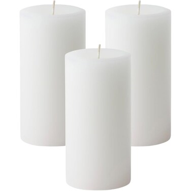 Mister Candle Citronella Candles, Ideal for Outdoor &amp; Indoor, 3x6 Pillar Candles Set of 3, Hand Poured White Candles, Premium Wax &amp; Dripless, Made in USA, 60 Hour Burn Time