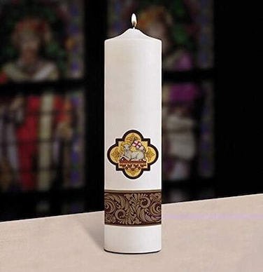 CB Church Supply Pillar Style Boxed 3 x 12-Inch Christ Candle by Will &amp; Baumer, 4-Count, Agnus Dei