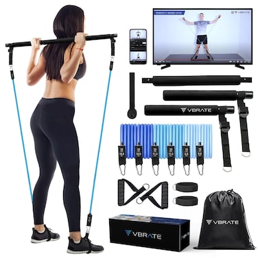 Pilates Bar Kit with 6 Resistance Bands - Multifunctional Yoga Bar for Women &amp; Men with Heavy Duty Metal Adjustment Buckle, Portable Home Gym Workout Equipment for Full Body Workouts