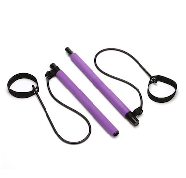Pilates Yoga Portable Exercise Fitness Toning Bar with Resistance Band Kit - Purple