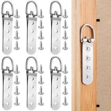 ANCIRS 6 Pcs Super Heavy Duty Extra Large Strap Hanger, 4 Hole D-Ring Picture Hanging Hardware, Heavy Duty D Ring Picture Hangers with 24pcs Screws for Picture, Frame
