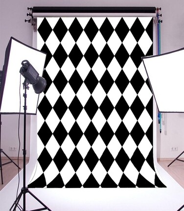 Laeacco 6X8FT Vinyl Photography Background Mosaic Theme Black and White Rhombus Pattern Design Backdrop Party Artistic Children Adults Photo Backdrop 1.8(W) x2.5(H) M Photo Studio Prop