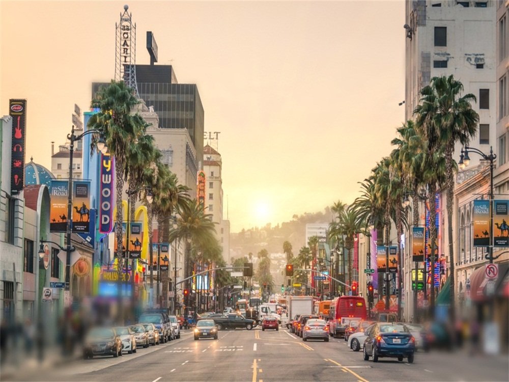 Laeacco Laeacco 7x5ft Los Angeles Boulevard Sunset City Street View Art Backdrop Famous City Str