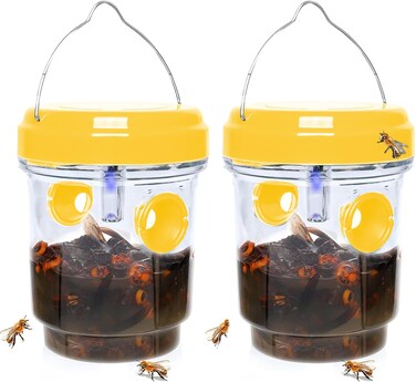 2 Packs Wasp Trap - Solar Powered Bee Trap Outdoor for Yellow Jackets, Hornets and Wasps - Durable Wasp Killer and Bee Killer - Reusable Yellow Jacket Trap and Insect Trap