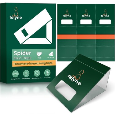 Spider Traps 24 Pack Sticky Indoor Glue Traps for Home Use   Spiders, Crawling Insects and Bugs   Non-Toxic and Eco-Friendly Easy to Use by Felyne
