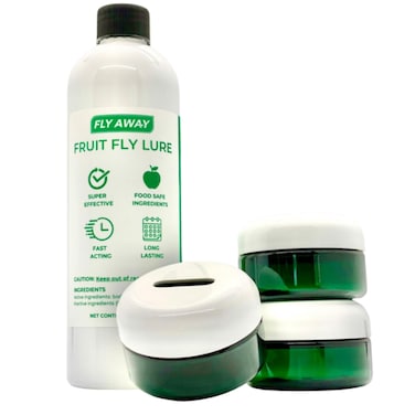 Fly Away - Fruit Fly Trap Kit: 3X Reusable Fruit Fly Traps for Indoors + 12 oz. Liquid Bait. Fast Acting. Attractive Design, Perfect for Homes, Bars and Restaurants. 270+ Day Supply. Made in USA