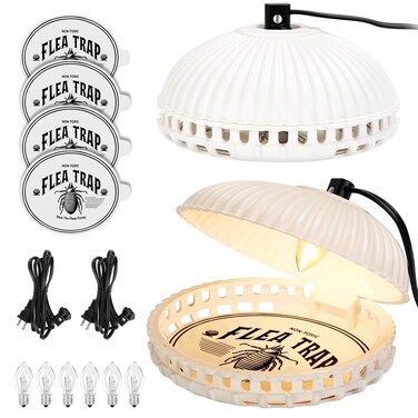 Flea Traps for Inside Your Home, 2 Pack Flea Trap Light with 4 Sticky Discs &amp; 6 Bulbs, Shell Shape Electric Flea Killer Bed Bug Trap, Natural Indoor Pest Control Trap for Home, Safe to Pet &amp; Child