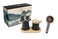Peugeot Bali Black Cast-Iron Pepper Mill &amp; Salt Cellar With Wooden Tray Gift Boxed- With Wooden Spice Scoop
