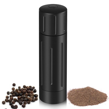 POPWOODS Pepper Grinder Mill, Professional Grade Aluminum Manual Pepper Mill, Refillable High Output Heavy Duty Pepper Grinder with Adjustable Coarseness, Stainless Steel Blade, Lock Button Design