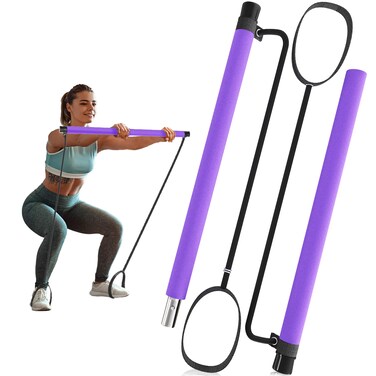 ALAMATA Pilates Bar Kit with Resistance Bands for Home Gym Adjustable Pilates Stick with Straps Portable Workout Stick Exercise Fitness Body Shaping Pilates Stick