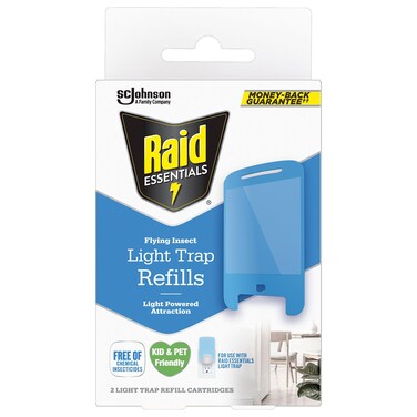 Raid Essentials Flying Insect Light Trap Refills, 2 Light Trap Refill Cartridges, Featuring Light Powered Attraction