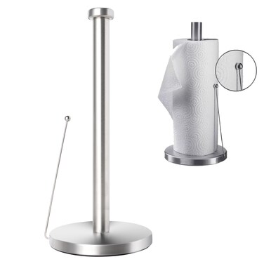 Paper Towel Holder Countertop - Kitchen Roll Holder Premium Paper Towel Holder for Kitchen Roll Stand Roll Dispenser with Weighted Base - Stainless Steel (Silver)