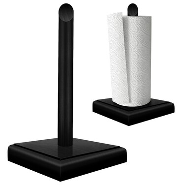 Wood Paper Towel Holder, Handmade Standing Paper Towel Holder with Larger Non-Slip Square Base, Easy-Assemble Countertop Paper Towel Roll Dispenser for Kitchen &amp; Bathroom