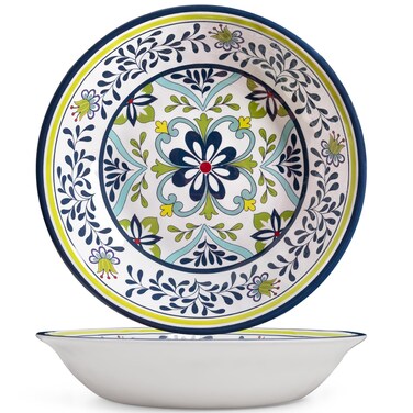 ZAROCRUS Talavera Melamine Large Serving Bowl, Melamine 13.75" x 2.75" Mixing, Pasta Serving Bowls set of 2,100% Melamine Soup Bowl Salad Bowl Fruit Bowls,Lightweight and Unbreakable&acirc;&euro;&brvbar;