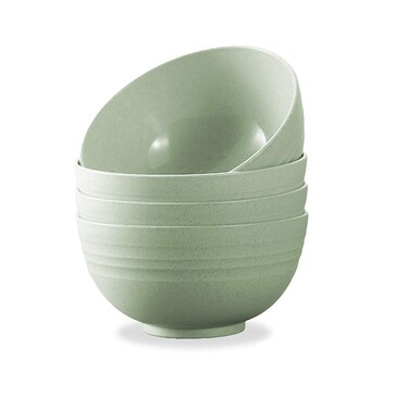 4 PCS 6inch Lightweight Wheat Straw Bowl, Unbreakable Cereal Pasta Bowls Microwave&amp; Dishwasher Safe, Reusable Tableware Dinnerware Fruit Snack Container (GREEN)