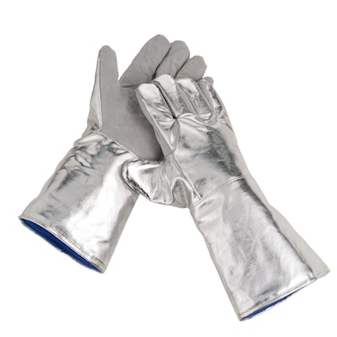Egowz High Temperature Aluminized Glove Heat Resistant Glove 572&acirc;&bdquo;&permil; Anti scalding Welding Gloves Safety Work Glove Oven Glove Thermal Insulating Gloves (38cm(14.96'')*1 Pair)