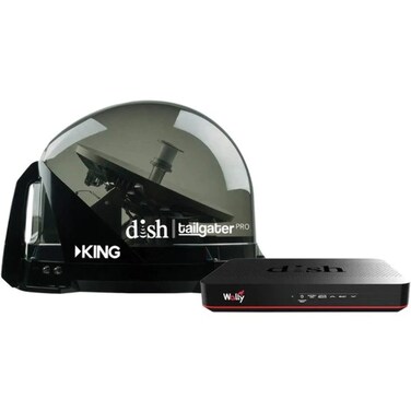 KING DTP4950 DISH Tailgater Pro Bundle - Premium Portable/Roof Mountable Satellite TV Antenna and DISH Wally HD Receiver, Western &amp; Eastern Arc Satellites, Clear(Smoke)