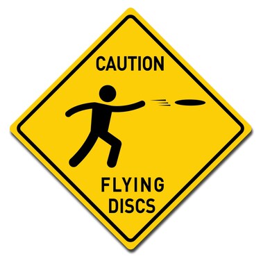 BTHUKO Caution Flying Discs 12" x 12" Funny Tin Road Sign Disc Golf Sign