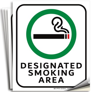 iSYFIX Designated Smoking Area Sticker Sign - 4 Pack 6x7 in - Premium Self-Adhesive Vinyl, Laminated for Ultimate UV, Weather, Scratch, Water and Fade Resistance, Indoor &amp; Outdoor