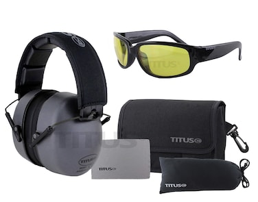 TITUS 3 Series - 37 NRR Noise Reduction Hearing Protection &amp; G1 Bold Classic Z87.1 Glasses Combos (Black, Yellow)