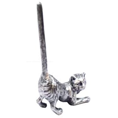 Rustic Silver Cast Iron Cat Paper Towel Holder 10" - Metal Art Decor - Cat Deco