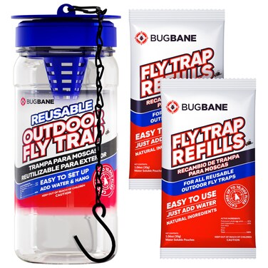 Reusable Fly Traps Outdoor Fly Traps with 2 Natural Fly Magnet Bait Refills. Flies Trap Outdoor Reusable Fly Trap Jar Fly Trap Fly Catchers Outdoor Fly Bait Fly Bags Flytraps Stable Fly Trap Bait
