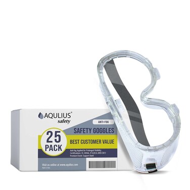 Aqulius Bulk 25 Pack of Safety Goggles - ANSI Z87+ Certified - Perfect Eye Protection for Nurses, Construction, Fabrication, Lab Work, Chemistry Science, Onion Cutting &amp; More!