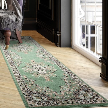 Antep Rugs Oriental 2x10 Traditional Medallion Indoor Runner Rug Siesta (Green Beige, 2' x 10')