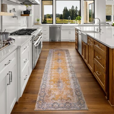 DECOMALL Maila Washable Rug Runners Red 2'6''x9', Carpet Runner Hallway, Runner Rugs with Rubber Backing, Non Slip Area Rug, Kitchen Runner, Rug Long Runner, Foldable Rug Thin, Vintage Bohemian Runner