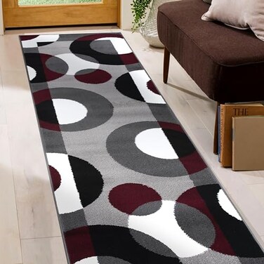 Rugshop Modern Circles Carpet Easy Maintenance for Home Office,Living Room,Bedroom,Kitchen Soft Runner Rug 2' x 10' Burgundy