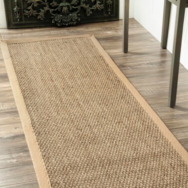 nuLOOM 2x8 Elijah Seagrass Area Rug, Beige, Solid Farmhouse Style, Cotton Bordered, Basketweave, Natural Fiber, For Bedroom, Dining Room, Living Room, Hallway, Office, Kitchen, Entryway