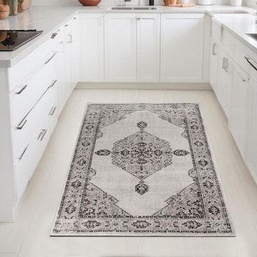 Superior Indoor Area Rug, Cotton Backing, Vintage Medallion Rugs for Living Room, Kitchen Floors, Dining, Bedroom, Entry, Modern Farmhouse Home Decor, Kailani Collection, 3' x 5', Cream/Grey