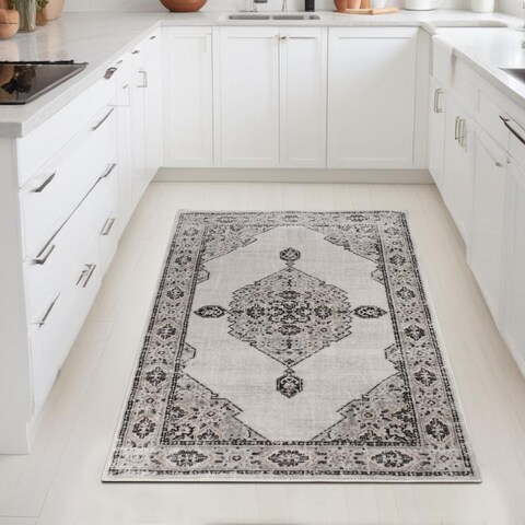 Superior Indoor Area Rug, Cotton Backing, Vintage Medallion Rugs for Living Room, Kitchen Floors, Dining, Bedroom, Entry, Modern Farmhouse Home Decor, Kailani Collection, 3&#39; x 5&#39;, Cream/Grey