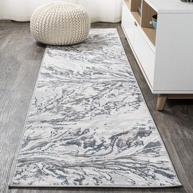 JONATHAN Y SOR203B-28 Swirl Marbled Abstract Indoor Area-Rug Contemporary Casual Transitional Easy-Cleaning Bedroom Kitchen Living Room Non Shedding, 2 X 8, Gray/Blue