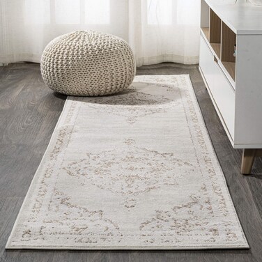 JONATHAN Y MDP400A-28 Alhambra Ornate Medallion Modern Indoor Area-Rug Vintage Bohemian Easy-Cleaning Bedroom Kitchen Living Room Non Shedding, 2 ft x 8 ft, Cream/Red