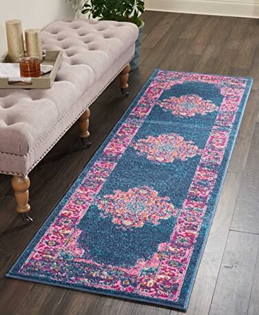 Nourison Passion Blue 2'2" x 7'6" Area Rug, Boho, Traditional, Easy Cleaning, Non Shedding, Bed Room, Living Room, Hallway, (8' Runner)