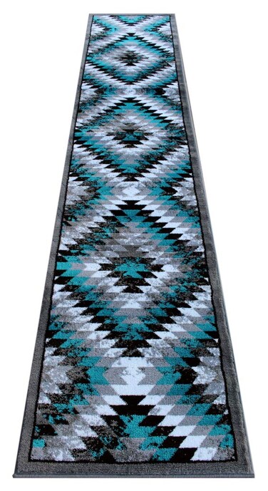 Masada Rugs, Stephanie Collection Area Rug Southwest Native American Distressed Design 1106 Turquoise Grey White Black (2 Feet 4 Inch X 11 Feet) Runner