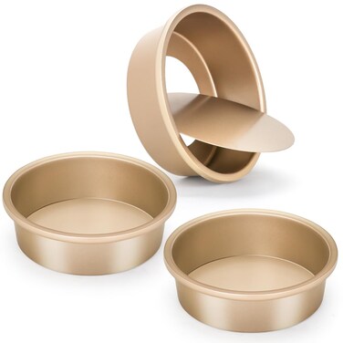 6 Inch Round Cake Pan Set of 3, Nonstick Coating Baking Round Cake Pans with Remvable Bottom for Birthday Layered Cakes,Party, Circle Cake Tins With Wider Grips for Oven Air Fryer, Gold