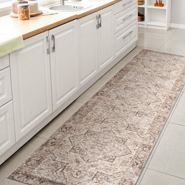 JONATHAN Y WSH318A-28 Koda Vintage Native American Medallion Machine-Washable Cream/Brown 2 ft. x 8 ft. Runner Rug, Border, Classic, Casual for Home, Bedroom, Living Room, Kitchen, Entryway/Hallway