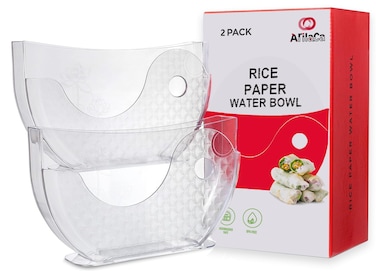 Rice Paper Water Bowl Dipper Spring Roll Water Bowl Rice Paper Holder Rice Bowl Rice Roll Shrimp Spring Vietnamese Rice Paper Holder Spring Roll Water Dipper Rice Wraps for Spring Rolls 2 Pack