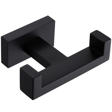 APLusee Double Robe Towel Hook, Stainless Steel Square Dual Coat Hook, Utility Bath Kitchen Storage Hanger Holder, Matte Black