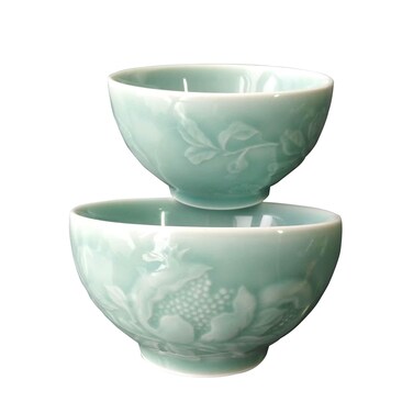 Twokiln Longquan celadon 4.5-inch10 Oz rice bowl,Celadon glazed rice bowl,sushi dipping sauce bowl,high temperature twice firing,natural mineral glaze lead-free,2 pcs.(Pomegranate azure)